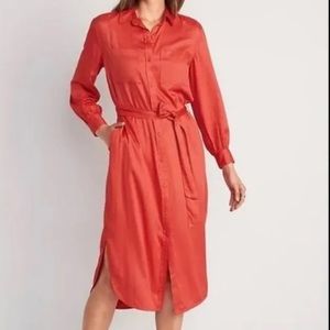 NEW Old Navy Tie Waist belted shirt dress with buttons XXL sateen finish
